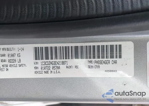 2014 Dodge Avenger Se из США, поврежденный, VIN 1C3CDZAG3EN218871